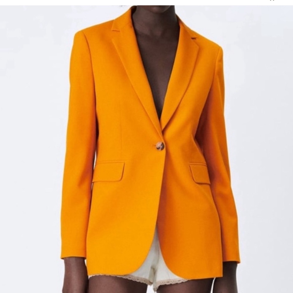 Zara Orange Single-Button Tailored Blazer